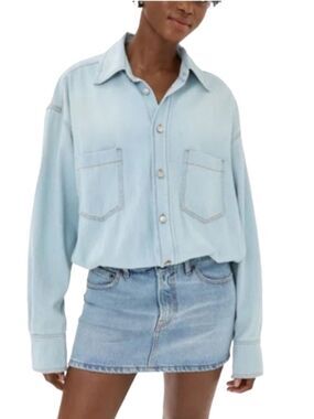 Haikure Womens Light Wash Tatum Lipari Blue Denim Button Up Dress NWT Size XS